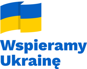 flaga Ukrainy i napis Wspieramy Ukrainę